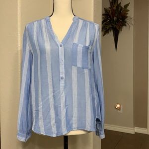 H&M Blue & white striped half button down long sleeve top Size 2
